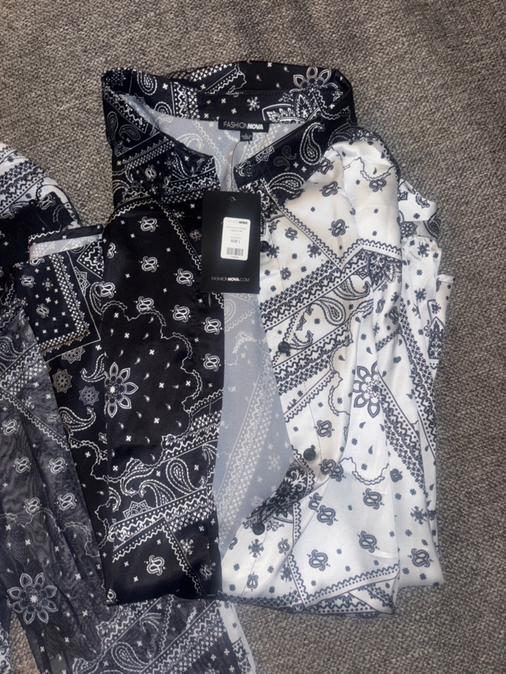 Fashion Nova Black and White Bandana Print Set